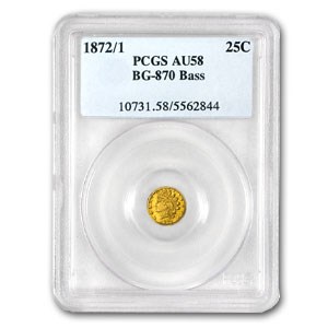 1872/1 Indian Round 25 cent Gold AU-58 PCGS (BG-870) 1872/1 Indian Round 25 cent Gold AU-58 PCGS (BG-870)