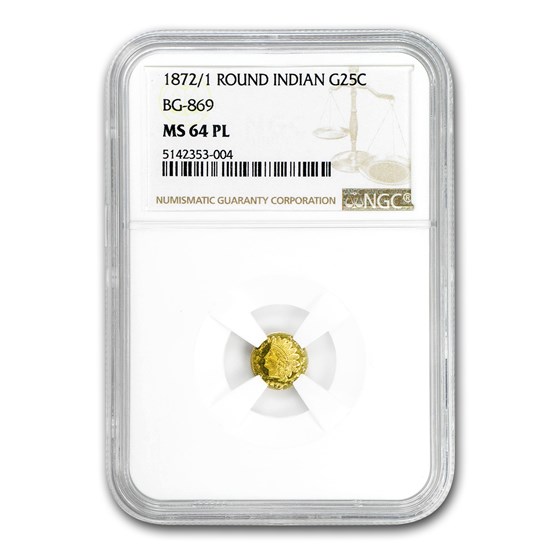 1872/1 Indian Round 25 cent Gold MS-64 PL NGC (BG-869) 1872/1 Indian Round 25 cent Gold MS-64 PL NGC (BG-869)
