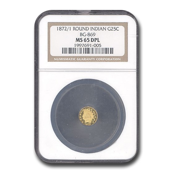 1872/1 Indian Round 25 cent Gold MS-65 NGC (DPL, BG-869) 1872/1 Indian Round 25 cent Gold MS-65 NGC (DPL, BG-869)