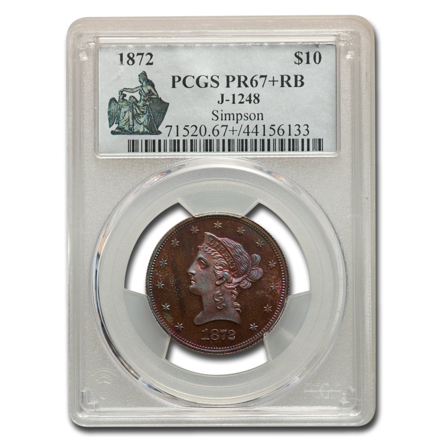 1872 $10 Pattern PR-67+ PCGS (Red/Brown, J-1248)