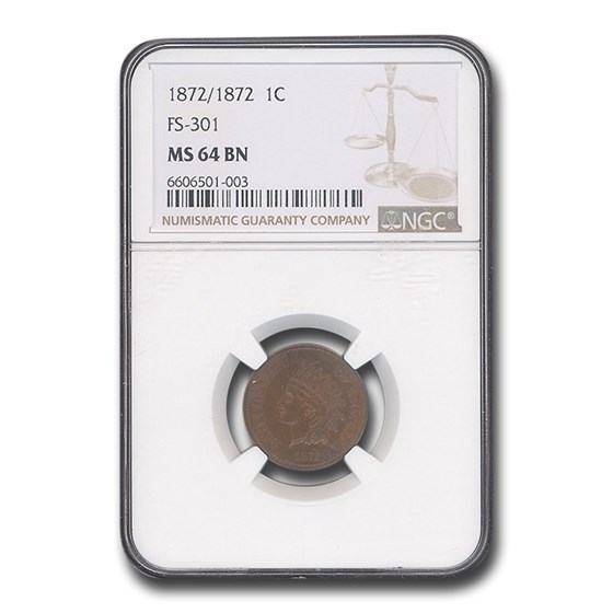 1872/1872 Indian Head Cent MS-64 NGC (Brown, FS-301)