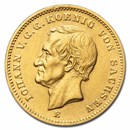 1872-1873 Germany Gold 20 Marks Saxony Johann AU