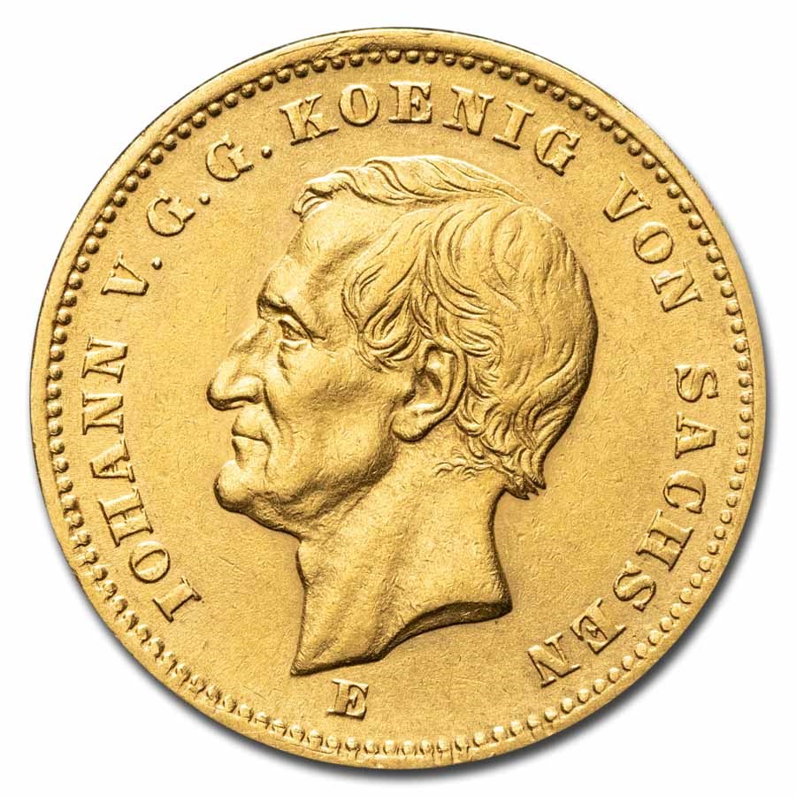 1872-1873 Germany Gold 20 Marks Saxony Johann AU