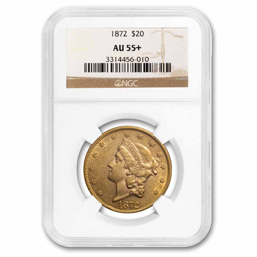 1872 $20 Liberty Gold Double Eagle AU-55+ NGC