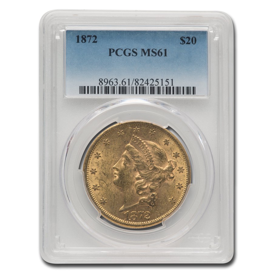 1872 $20 Liberty Gold Double Eagle MS-61 PCGS