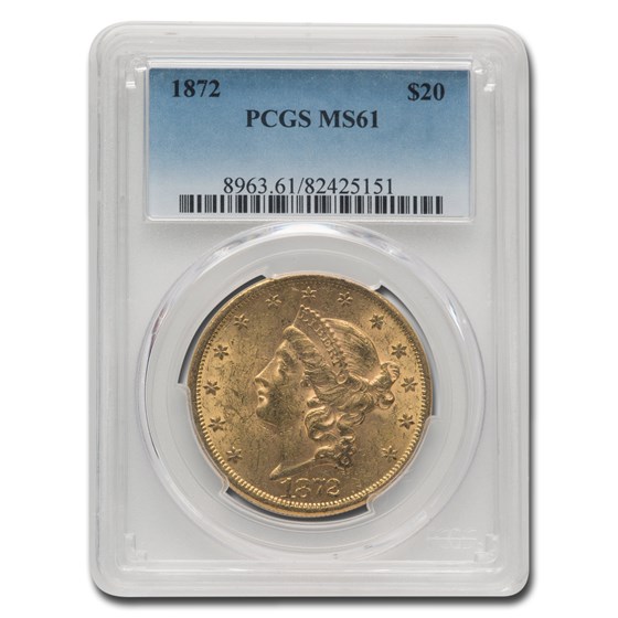 1872 $20 Liberty Gold Double Eagle MS-61 PCGS 1872 $20 Liberty Gold Double Eagle MS-61 PCGS