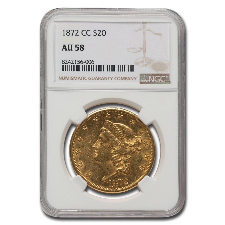 1872-CC $20 Liberty Gold Double Eagle AU-58 NGC