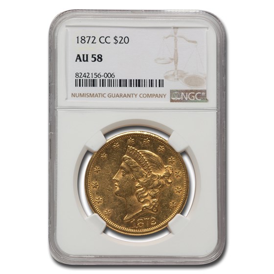1872-CC $20 Liberty Gold Double Eagle AU-58 NGC 1872-CC $20 Liberty Gold Double Eagle AU-58 NGC