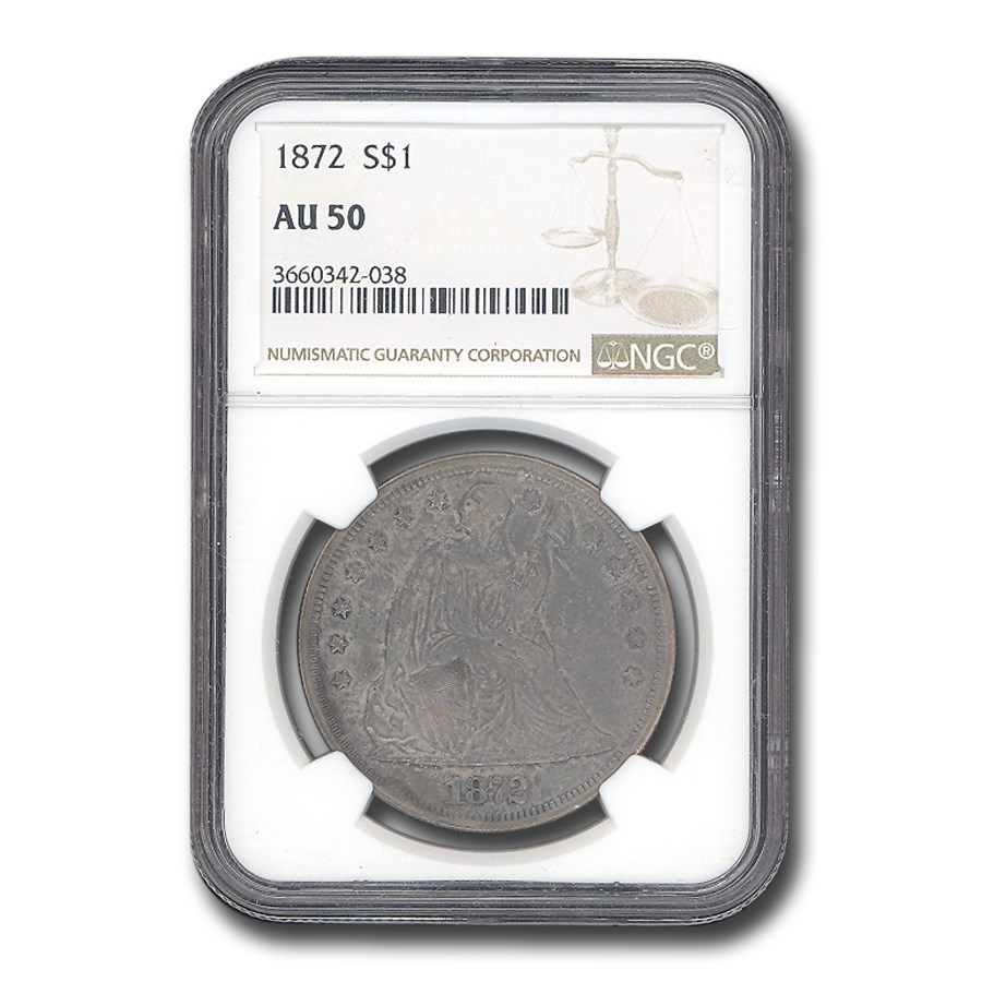 1872 Liberty Seated Dollar AU-50 NGC