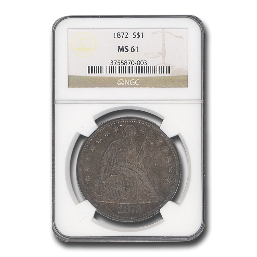 1872 Liberty Seated Dollar MS-61 NGC