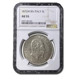 1872-M Italy Silver 5 Lire Emanuele II AU-55 NGC