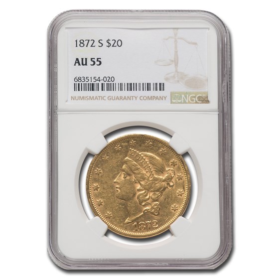 1872-S $20 Liberty Gold Double Eagle AU-55 NGC 1872-S $20 Liberty Gold Double Eagle AU-55 NGC