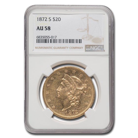1872-S $20 Liberty Gold Double Eagle AU-58 NGC 1872-S $20 Liberty Gold Double Eagle AU-58 NGC