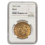 1872-S $20 Liberty Gold Double Eagle MS-61 NGC