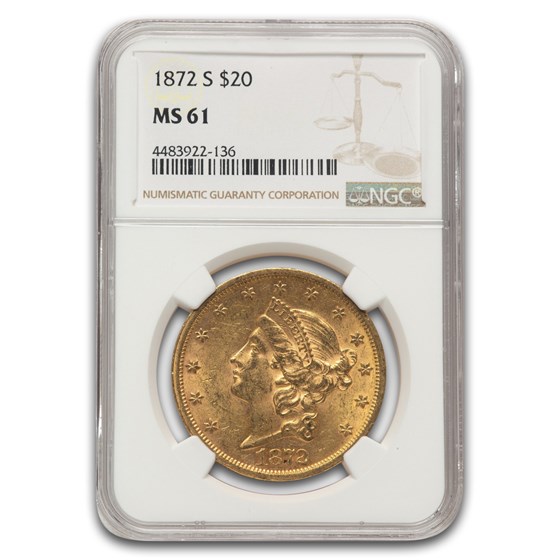 1872-S $20 Liberty Gold Double Eagle MS-61 NGC