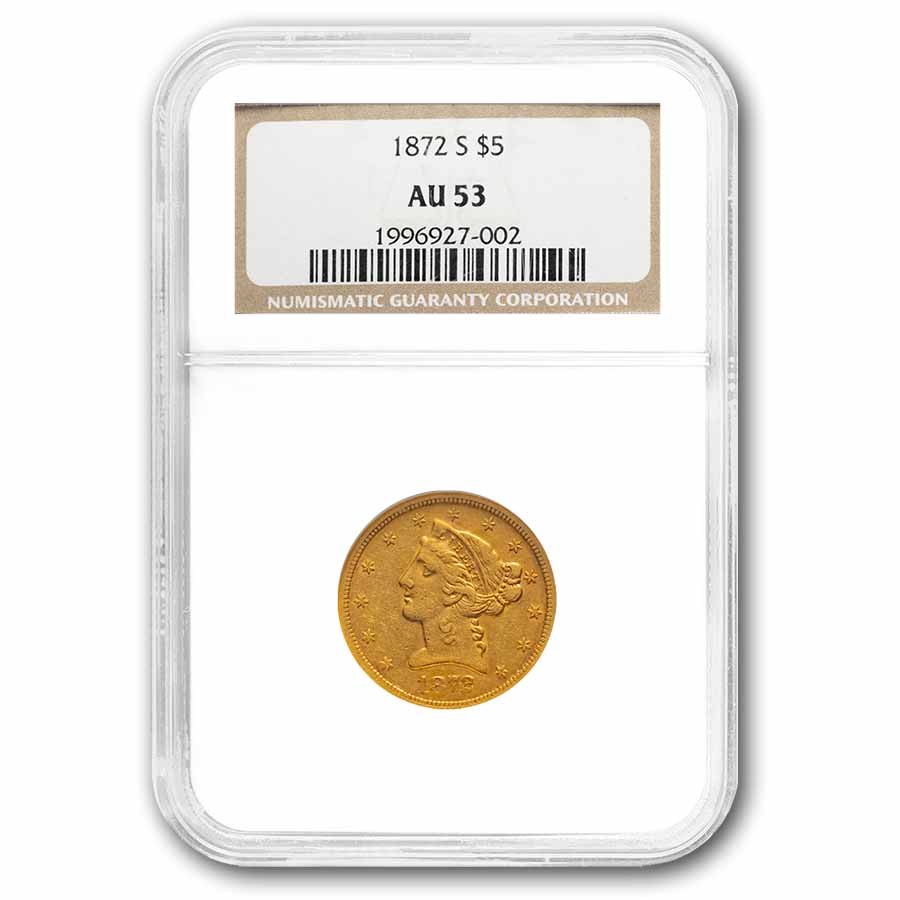 1872-S $5 Liberty Gold Half Eagle AU-53 NGC