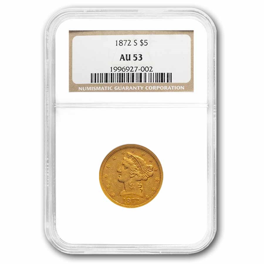 1872-S $5 Liberty Gold Half Eagle AU-53 NGC