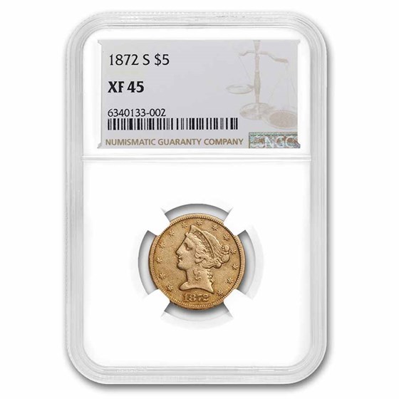1872-S $5 Liberty Gold Half Eagle XF-45 NGC 1872-S $5 Liberty Gold Half Eagle XF-45 NGC