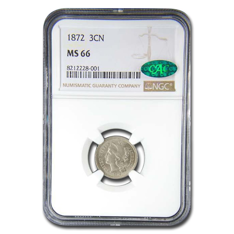 1872 Three Cent Nickel MS-66 NGC CAC