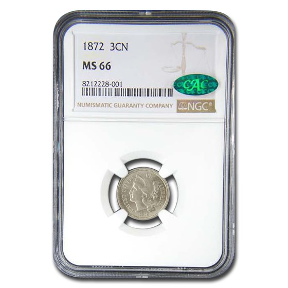 1872 Three Cent Nickel MS-66 NGC CAC 1872 Three Cent Nickel MS-66 NGC CAC