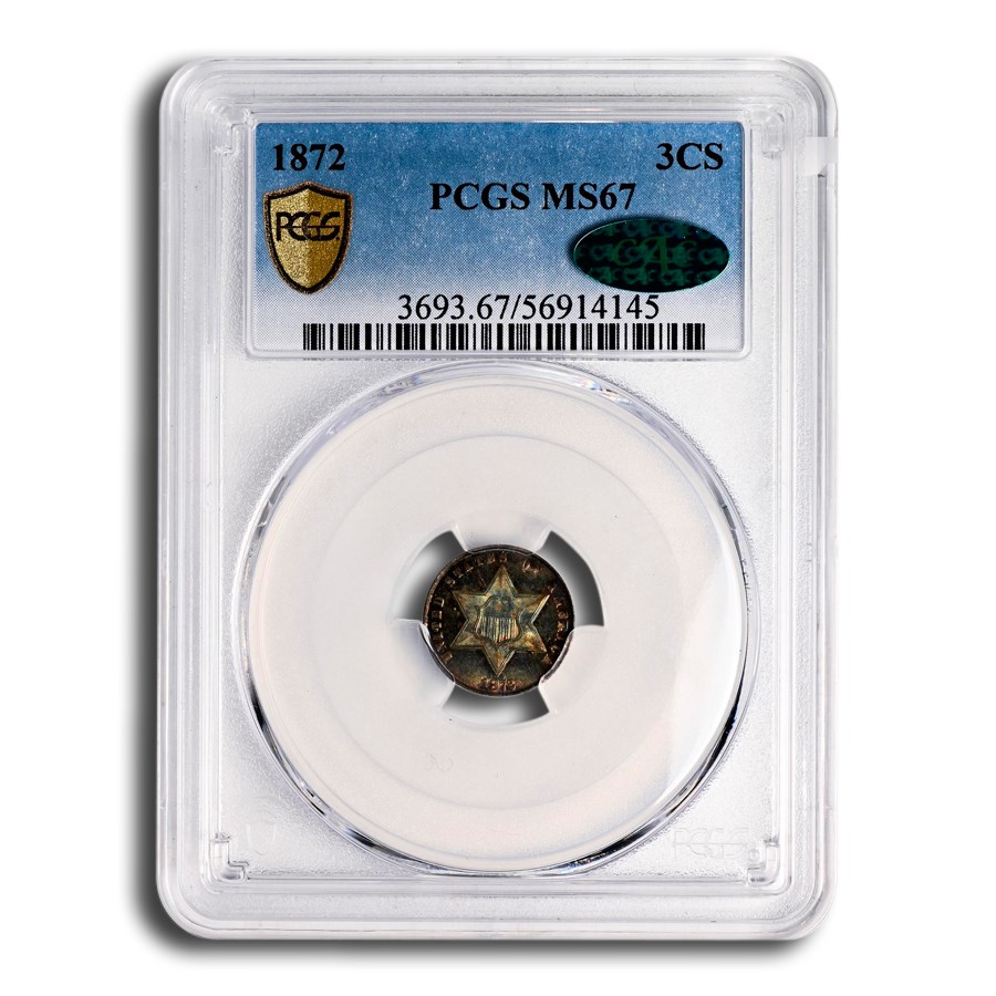 1872 Three Cent Silver MS-67 PCGS CAC
