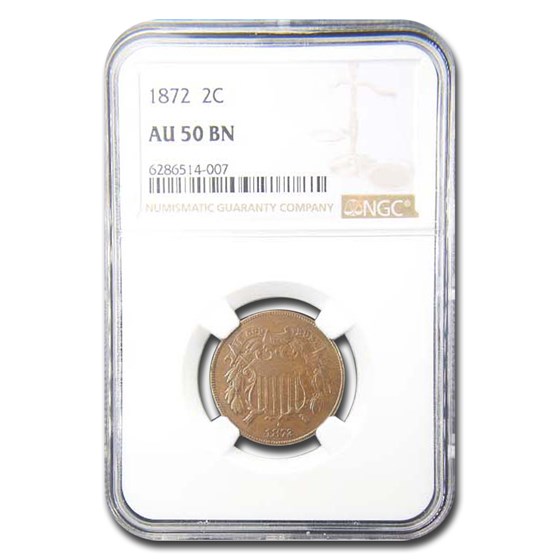 1872 Two Cent Piece AU-50 NGC (Brown)