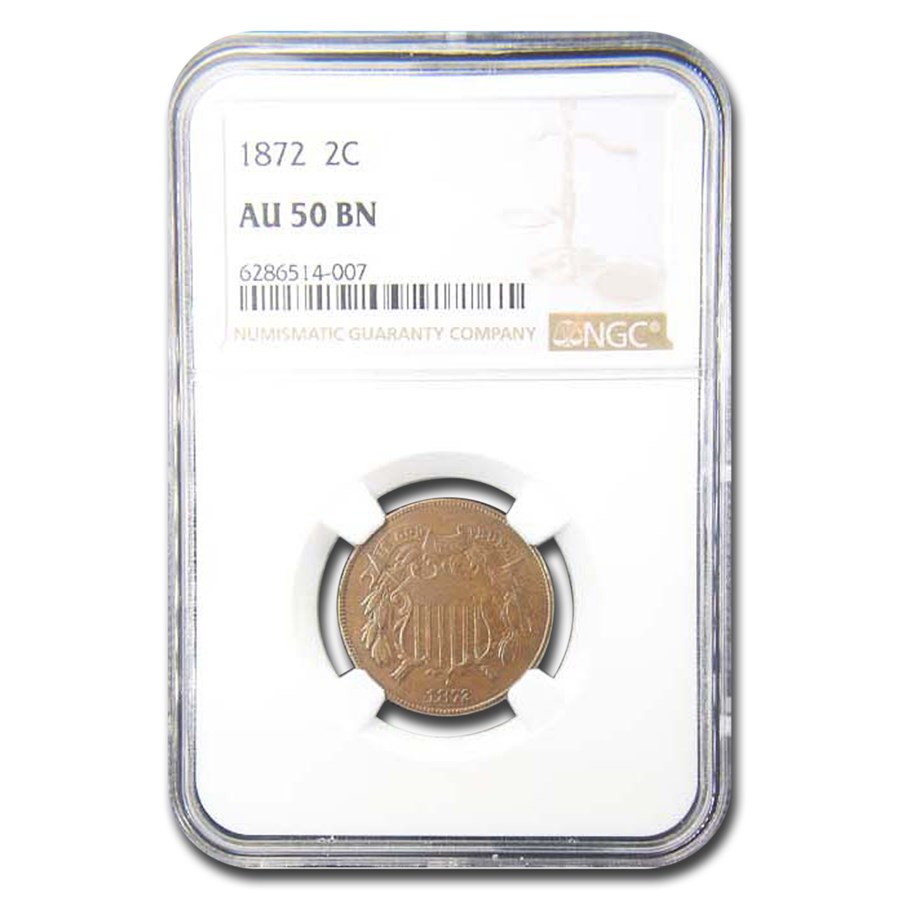 1872 Two Cent Piece AU-50 NGC (Brown)