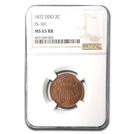 1872 Two Cent Piece MS-65 NGC (DDO, FS101 Red/Brown) 1872 Two Cent Piece MS-65 NGC (DDO, FS101 Red/Brown)