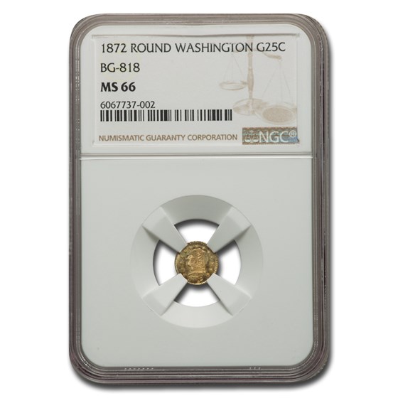 1872 Washington Head 25 Cent Gold MS-66 NGC (BG-818) 1872 Washington Head 25 Cent Gold MS-66 NGC (BG-818)