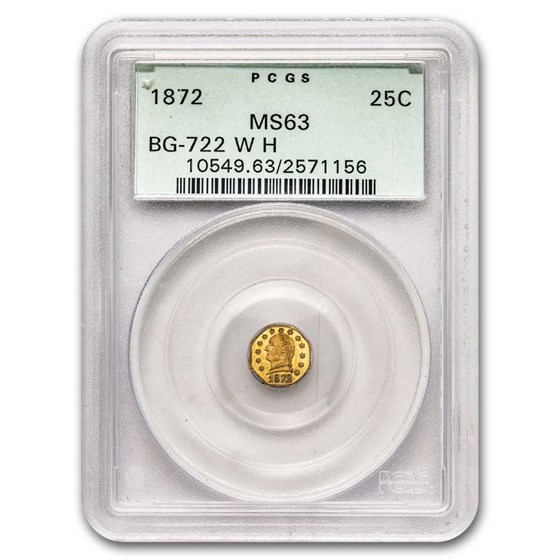 1872 Washington Head Octagonal 25¢ Gold MS-63 PCGS (BG-722) 1872 Washington Head Octagonal 25¢ Gold MS-63 PCGS (BG-722)