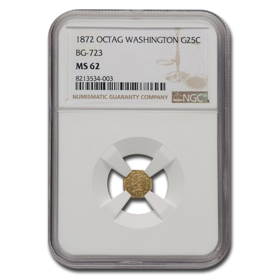 1872 Washington Head Octagonal 25¢ Gold MS-62 NGC (BG-723) 1872 Washington Head Octagonal 25¢ Gold MS-62 NGC (BG-723)