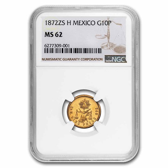 1872-Zs H Mexico Second Republic 10 Pesos MS-62 NGC 1872-Zs H Mexico Second Republic 10 Pesos MS-62 NGC