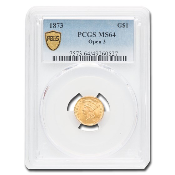 1873 $1 Indian Head Gold MS-64 PCGS (Open 3) 1873 $1 Indian Head Gold MS-64 PCGS (Open 3)