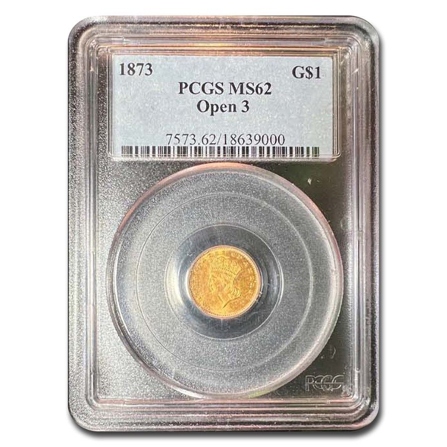 1873 $1 Indian Head Gold Open-3 MS-62 PCGS