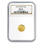 1873 $1 Indian Head Gold Open-3 MS-63 NGC