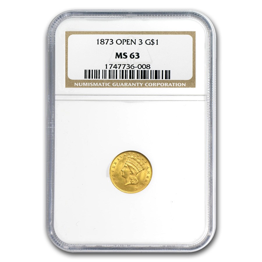 1873 $1 Indian Head Gold Open-3 MS-63 NGC