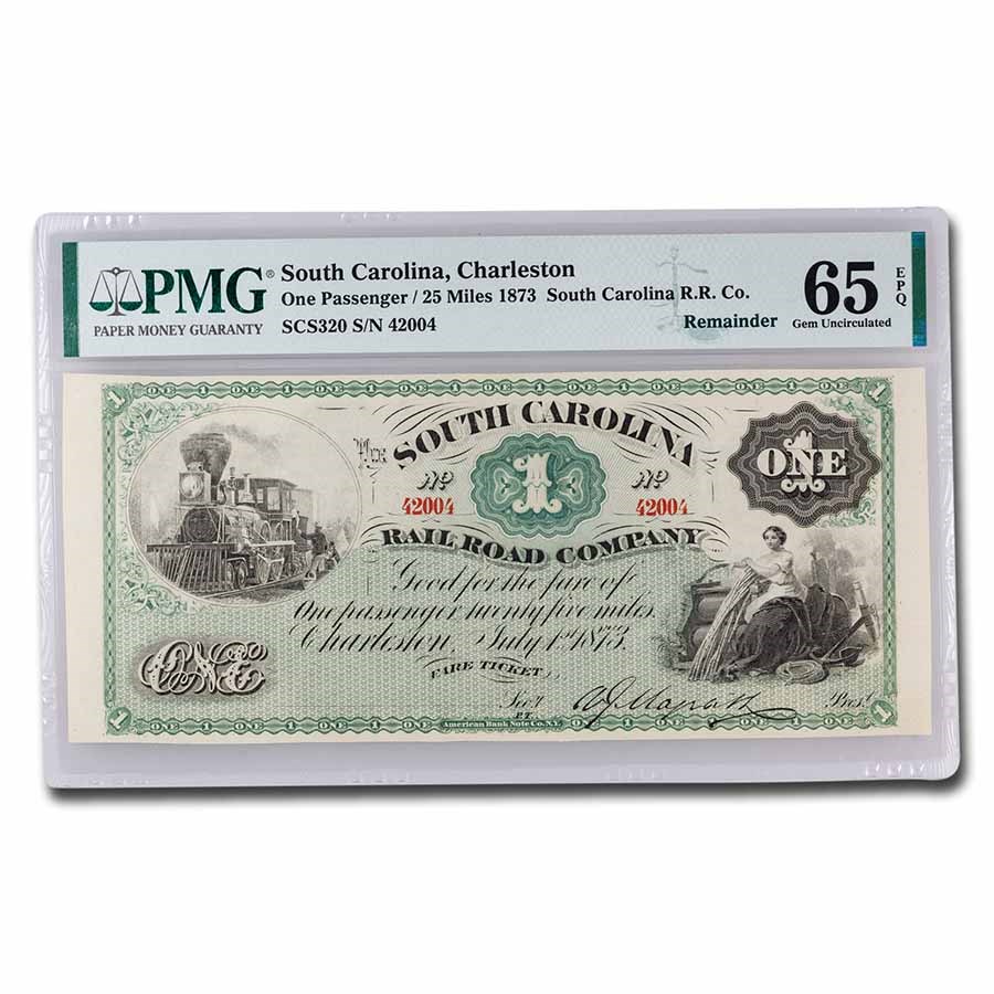 Buy 1873 1 South Carolina RR Company Charleston, SC CU65 EPQ PMG