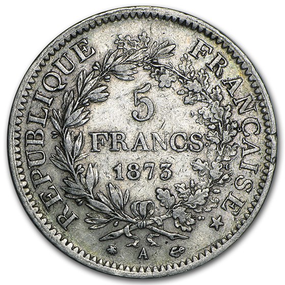 1873-1878 France Silver 5 Francs Hercules Avg Circ 1873-1878 France Silver 5 Francs Hercules Avg Circ