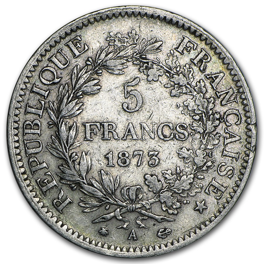 1873-1878 France Silver 5 Francs Hercules Avg Circ