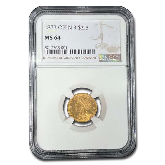 1873 $2.50 Liberty Gold Quarter Eagle MS-64 NGC (Open 3) 1873 $2.50 Liberty Gold Quarter Eagle MS-64 NGC (Open 3)