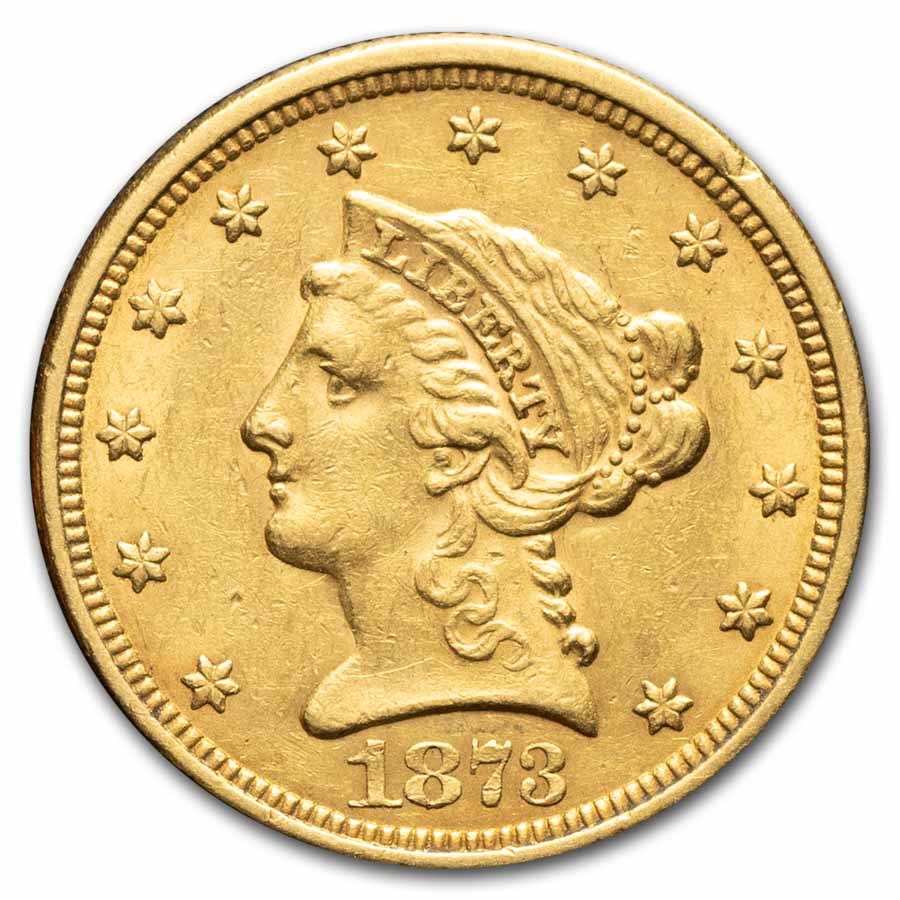 1873 $2.50 Liberty Gold Quarter Eagle Open 3 AU