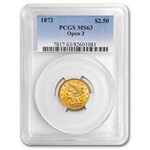 1873 $2.50 Liberty Gold Quarter Eagle Open 3 MS-63 PCGS