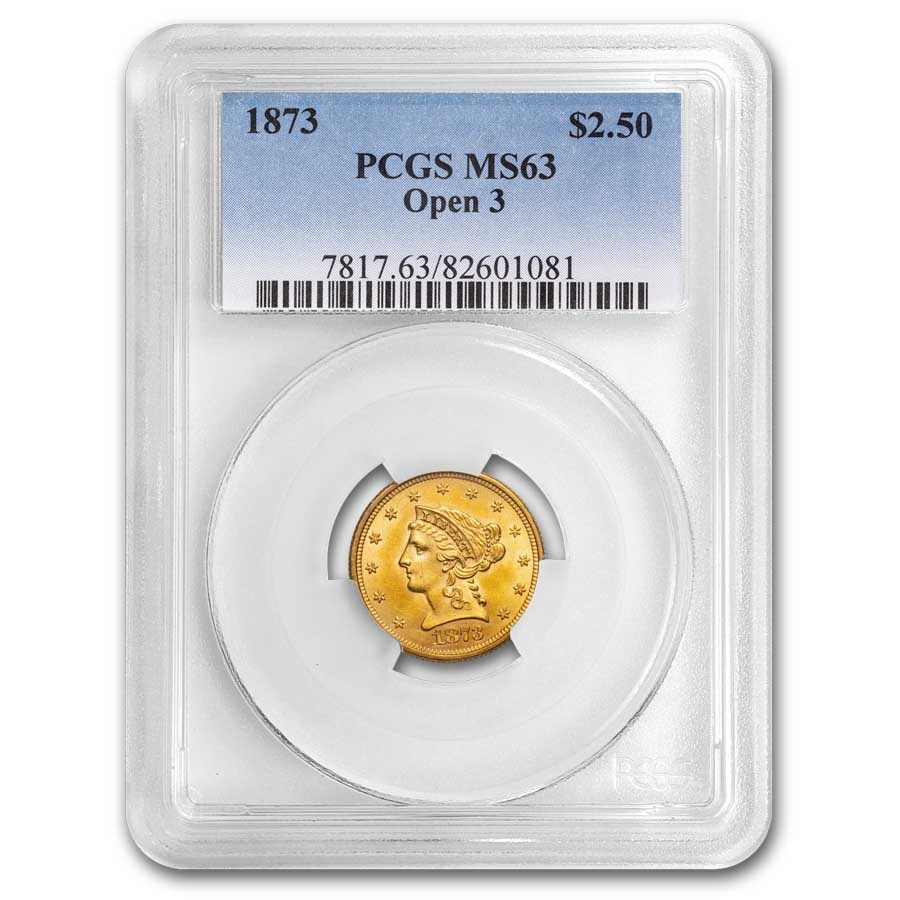 1873 $2.50 Liberty Gold Quarter Eagle Open 3 MS-63 PCGS