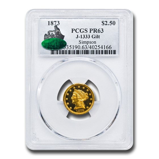 1873 $2.50 Liberty Gold Quarter Eagle PR-63 PCGS CAC (GILT J1333) 1873 $2.50 Liberty Gold Quarter Eagle PR-63 PCGS CAC (GILT J1333)