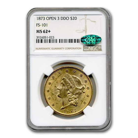 1873 $20 Liberty Gold Dbl Eagle MS-62+ NGC CAC Open 3, DDO FS-101 1873 $20 Liberty Gold Dbl Eagle MS-62+ NGC CAC Open 3, DDO FS-101