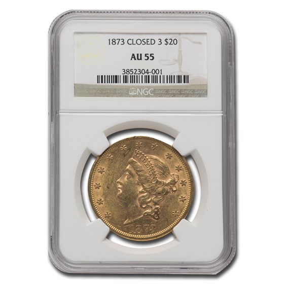 1873 $20 Liberty Gold Double Eagle AU-55 NGC (Closed 3) 1873 $20 Liberty Gold Double Eagle AU-55 NGC (Closed 3)