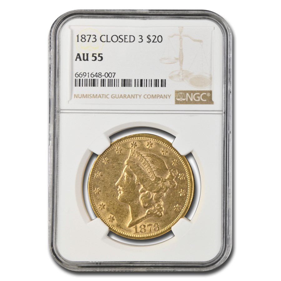1873 $20 Liberty Gold Double Eagle AU-55 NGC (Closed 3)