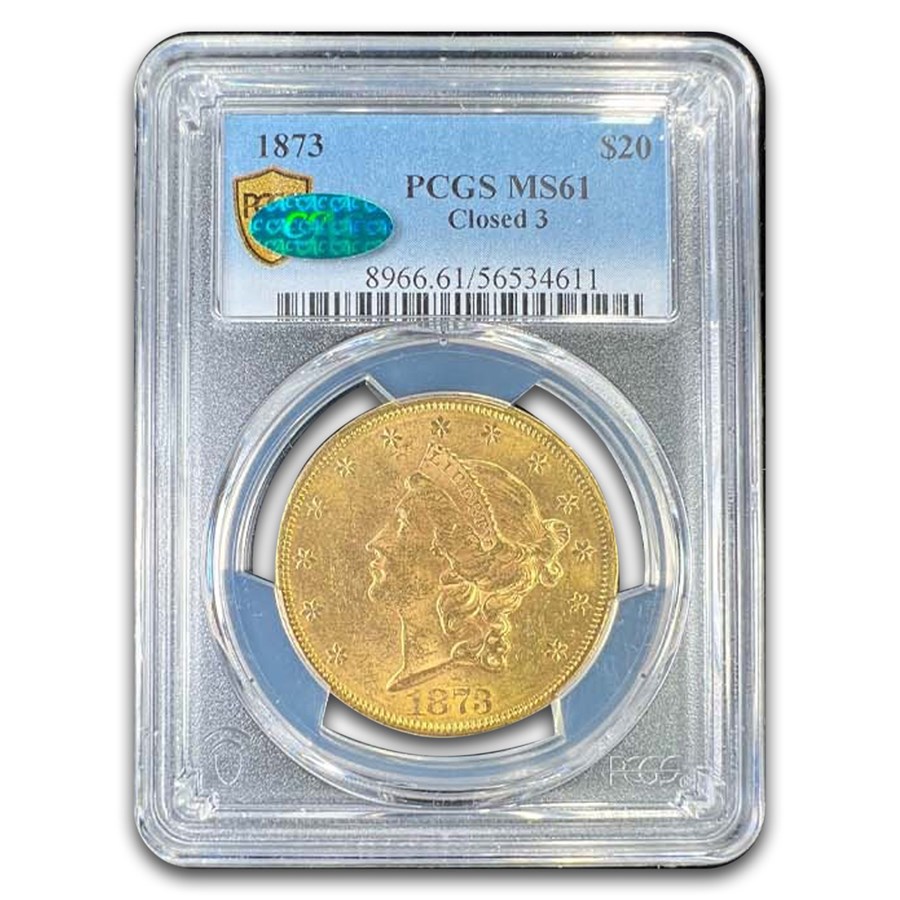 1873 $20 Liberty Gold Double Eagle Closed 3 MS-61 PCGS CAC