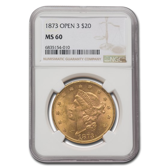 1873 $20 Liberty Gold Double Eagle MS-60 NGC (Open 3)