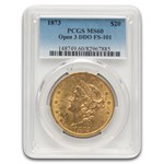1873 $20 Liberty Gold Double Eagle MS-60 PCGS (Open 3 DDO FS-101)